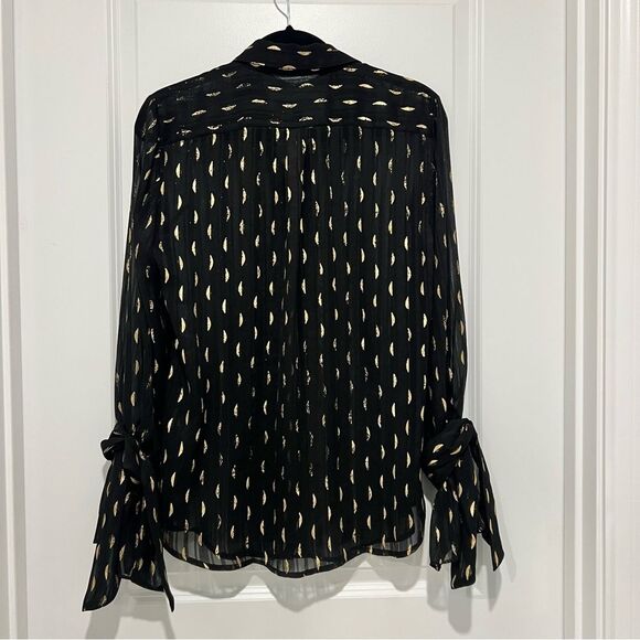 Banana Republic Women's Black Dillon Shirt Metallic Print Tie Cuffs Size Small - Picture 7 of 10